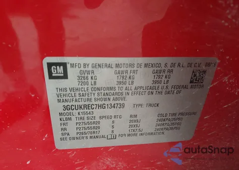 2017 Chevrolet Silverado 1500 2Lt z USA, uszkodzony, nr VIN 3GCUKREC7HG134739